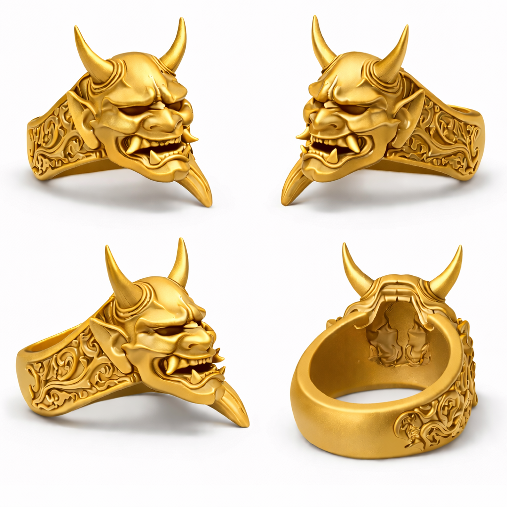 Hannya Mask Ring – Japanese Oni Demon, Samurai Horror Jewelry