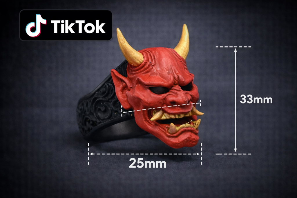 Hannya Mask Ring – Japanese Oni Demon, Samurai Horror Jewelry