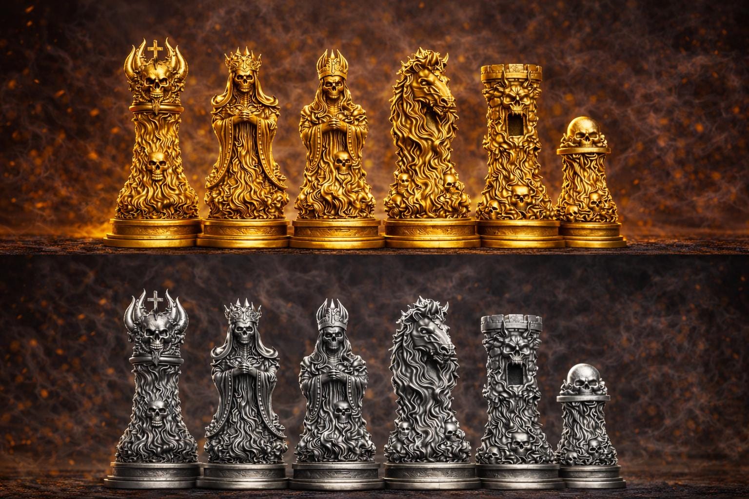 Dark Fantasy Chess Set - Skull Collection - Gothic Horror Masterpiece
