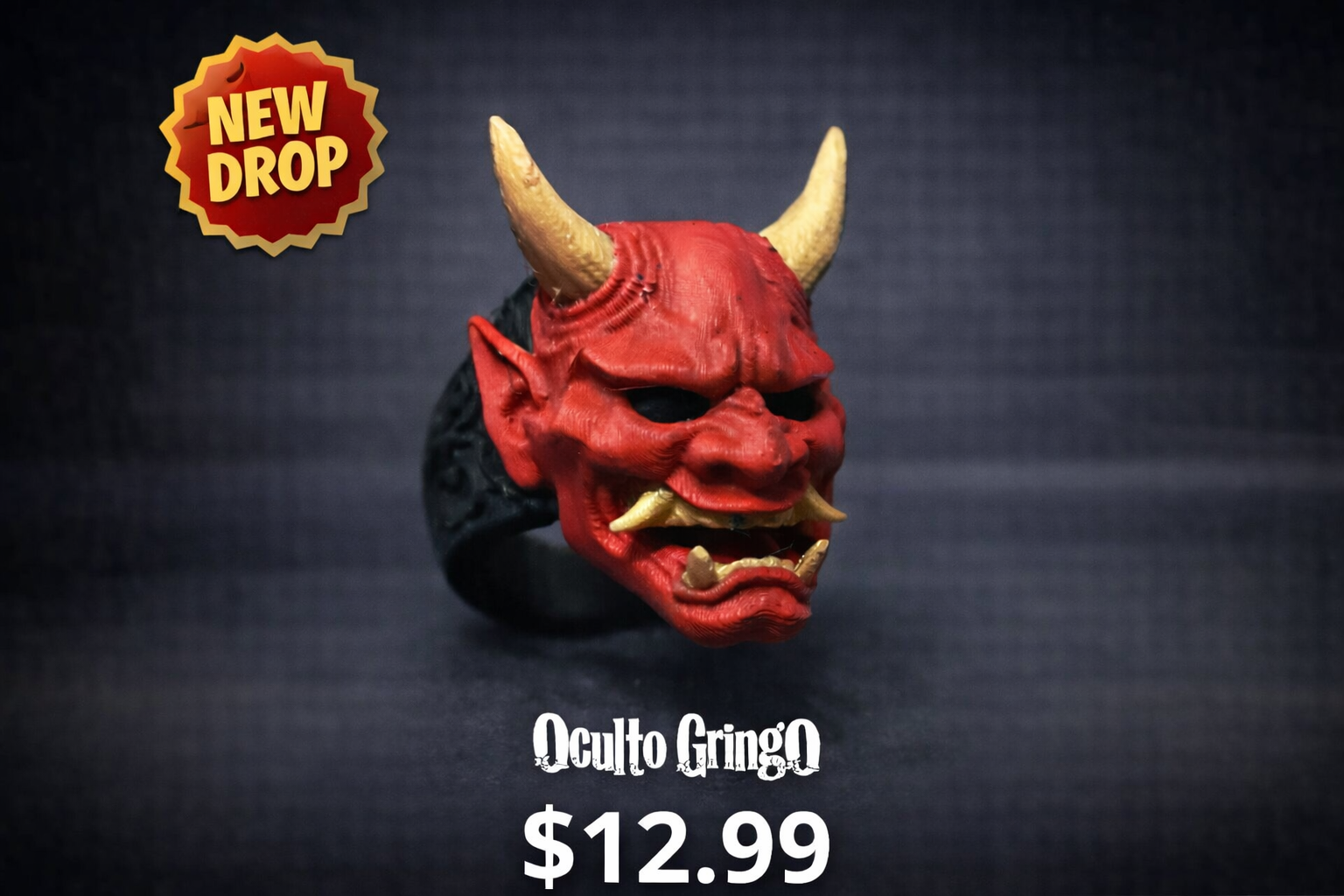 Hannya Mask Ring – Japanese Oni Demon, Samurai Horror Jewelry