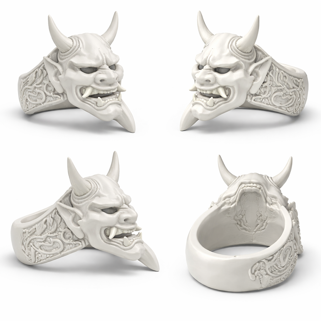 Hannya Mask Ring – Japanese Oni Demon, Samurai Horror Jewelry