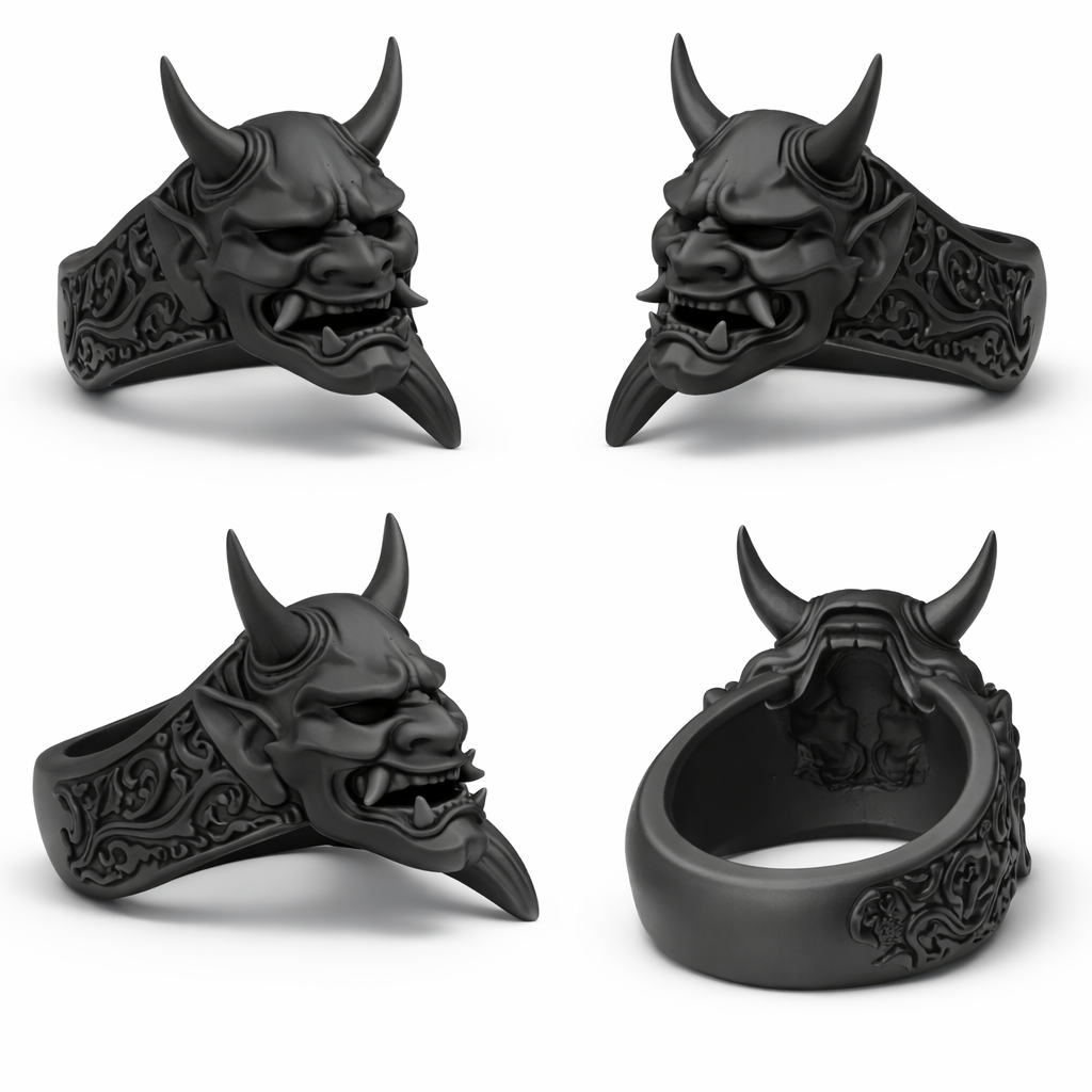 Hannya Mask Ring – Japanese Oni Demon, Samurai Horror Jewelry
