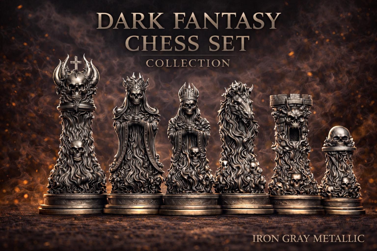 Dark Fantasy Chess Set - Skull Collection - Gothic Horror Masterpiece