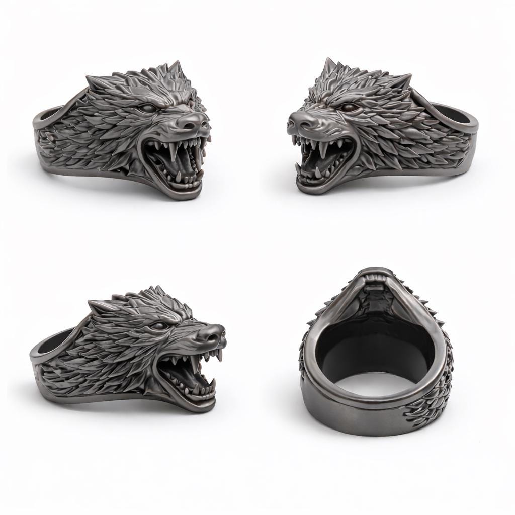 Savage Wolf Ring – Ferocious Alpha Predator Statement Piece