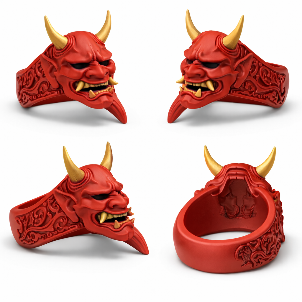 Hannya Mask Ring – Japanese Oni Demon, Samurai Horror Jewelry