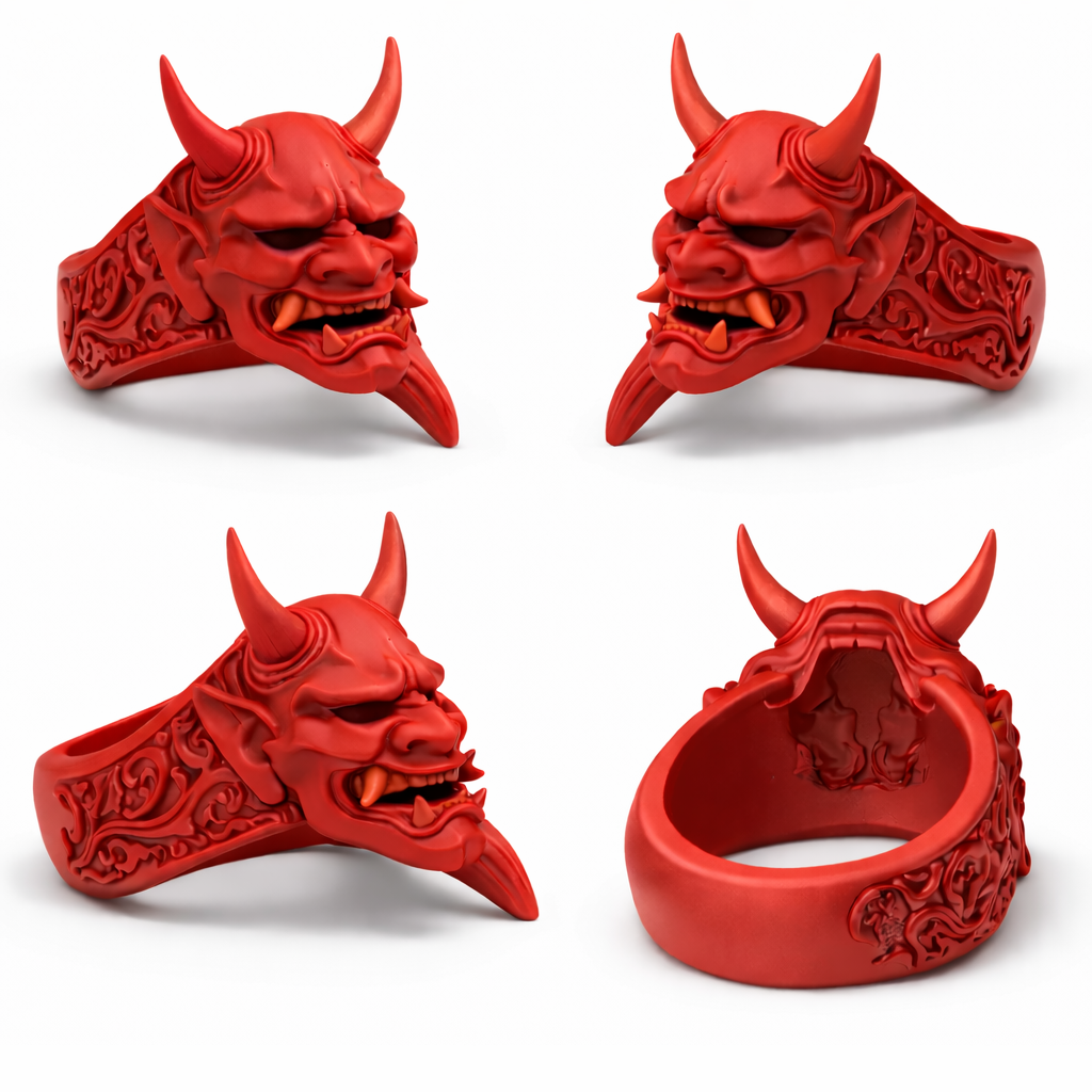 Hannya Mask Ring – Japanese Oni Demon, Samurai Horror Jewelry