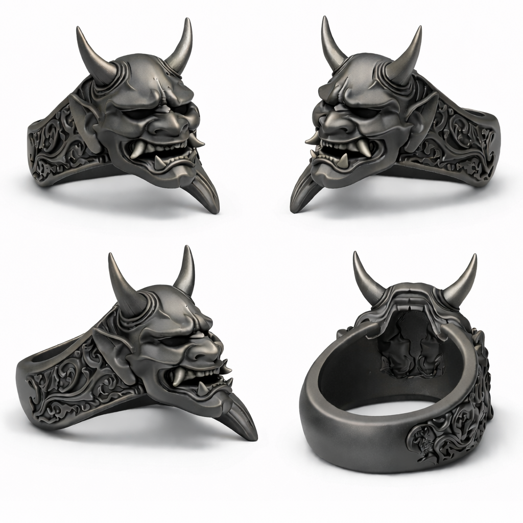 Hannya Mask Ring – Japanese Oni Demon, Samurai Horror Jewelry
