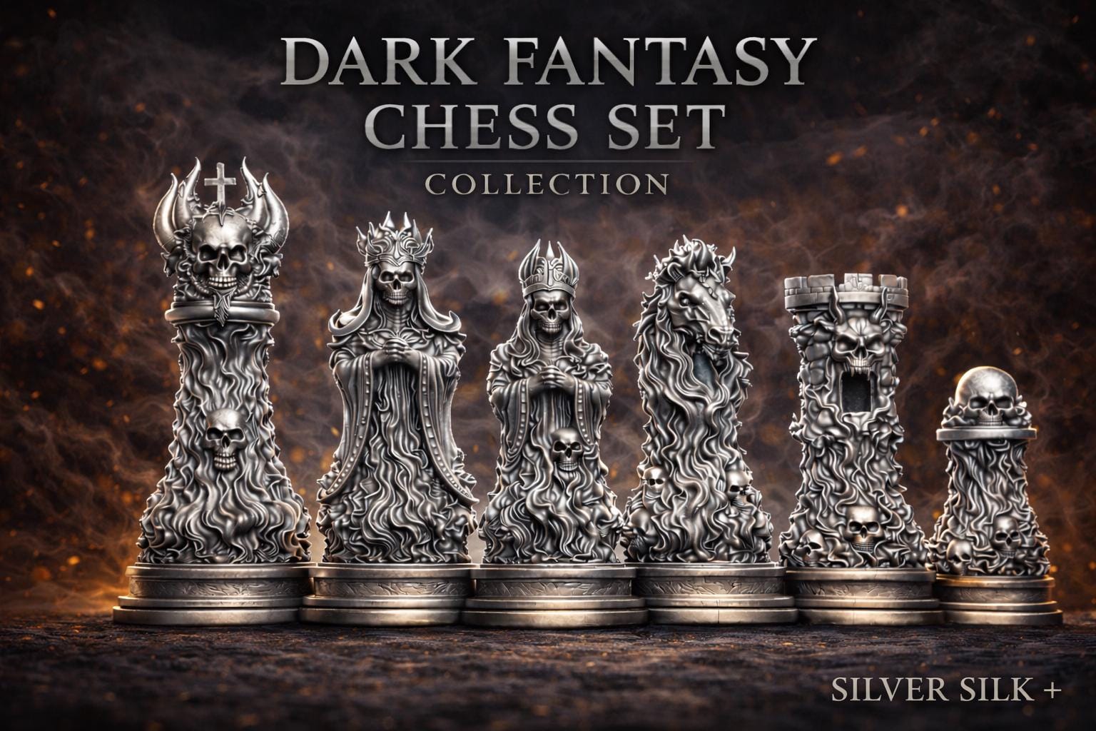 Dark Fantasy Chess Set - Skull Collection - Gothic Horror Masterpiece