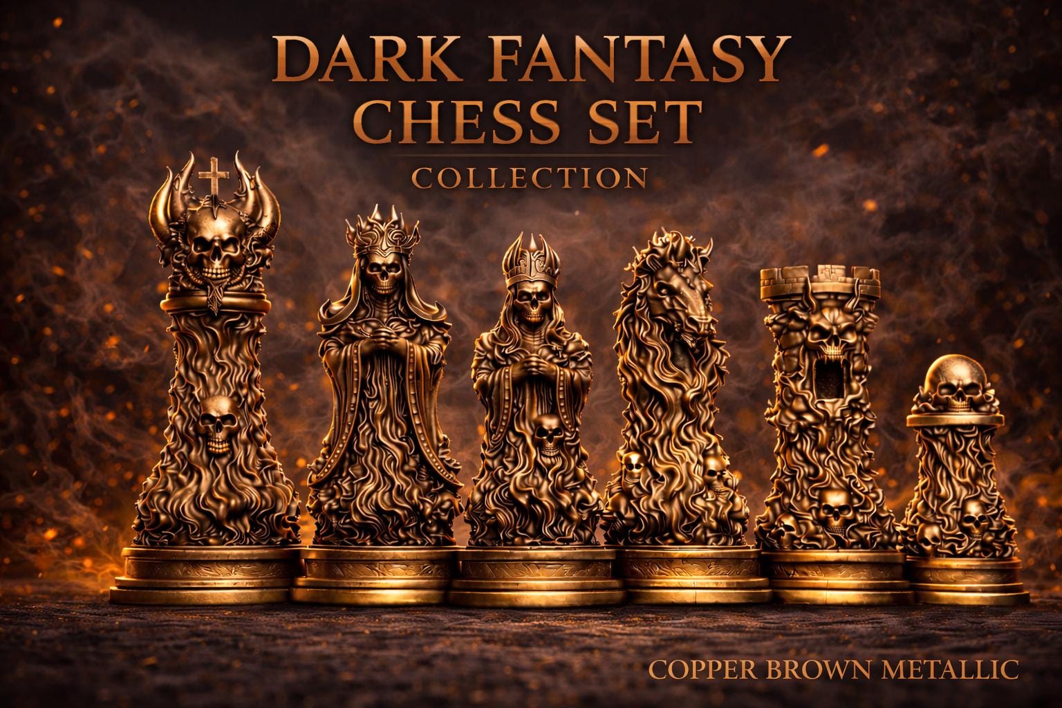 Dark Fantasy Chess Set - Skull Collection - Gothic Horror Masterpiece