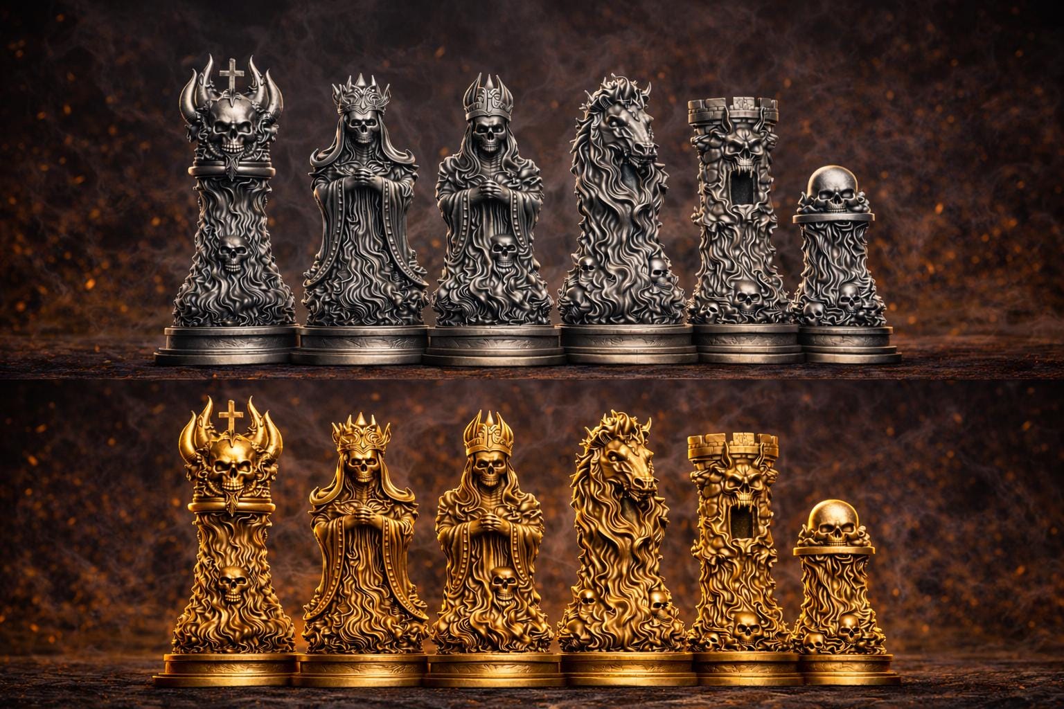 Dark Fantasy Chess Set - Skull Collection - Gothic Horror Masterpiece