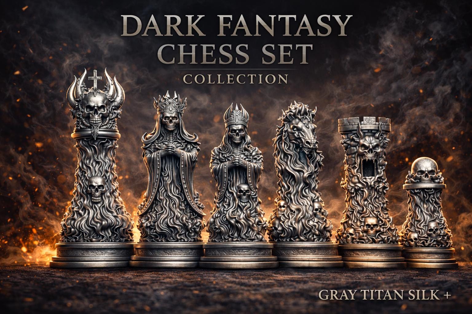 Dark Fantasy Chess Set - Skull Collection - Gothic Horror Masterpiece