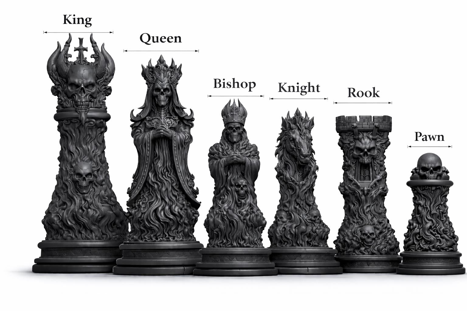 Dark Fantasy Chess Set - Skull Collection - Gothic Horror Masterpiece