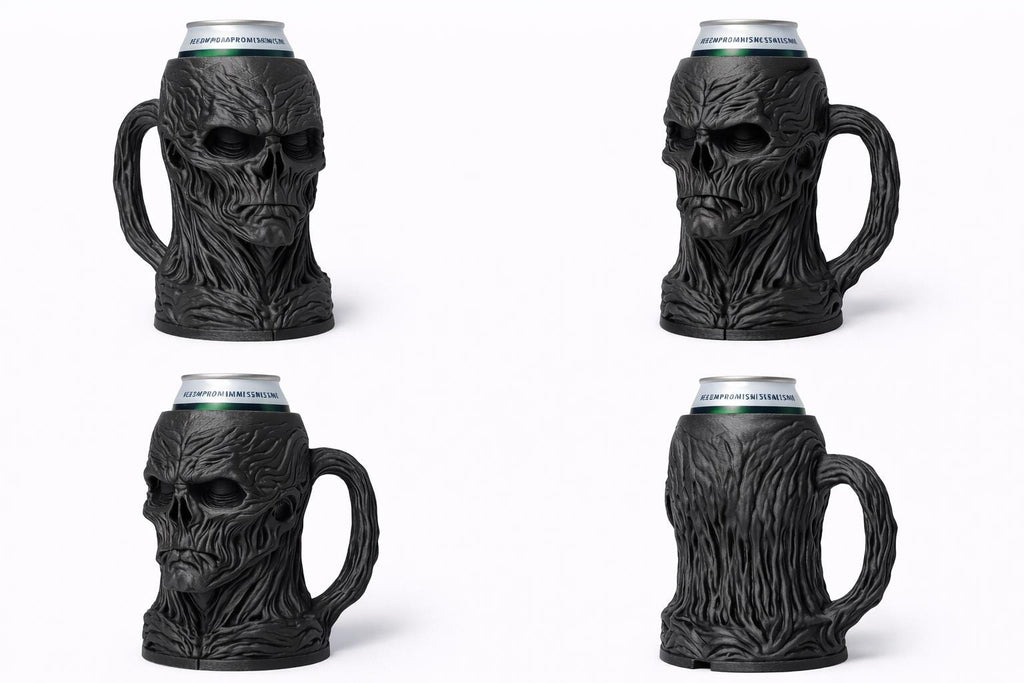 3D Printed Gothic Skull Beer Can Holder – Dark Fantasy Decor