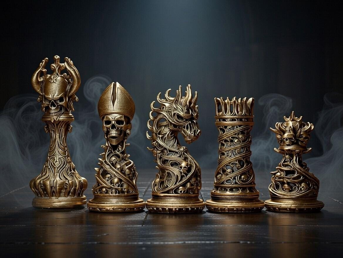 Gothic Skull Chess Set – Dark Fantasy 3D Printed Chess Pieces – Gift for Gamers & Collectors