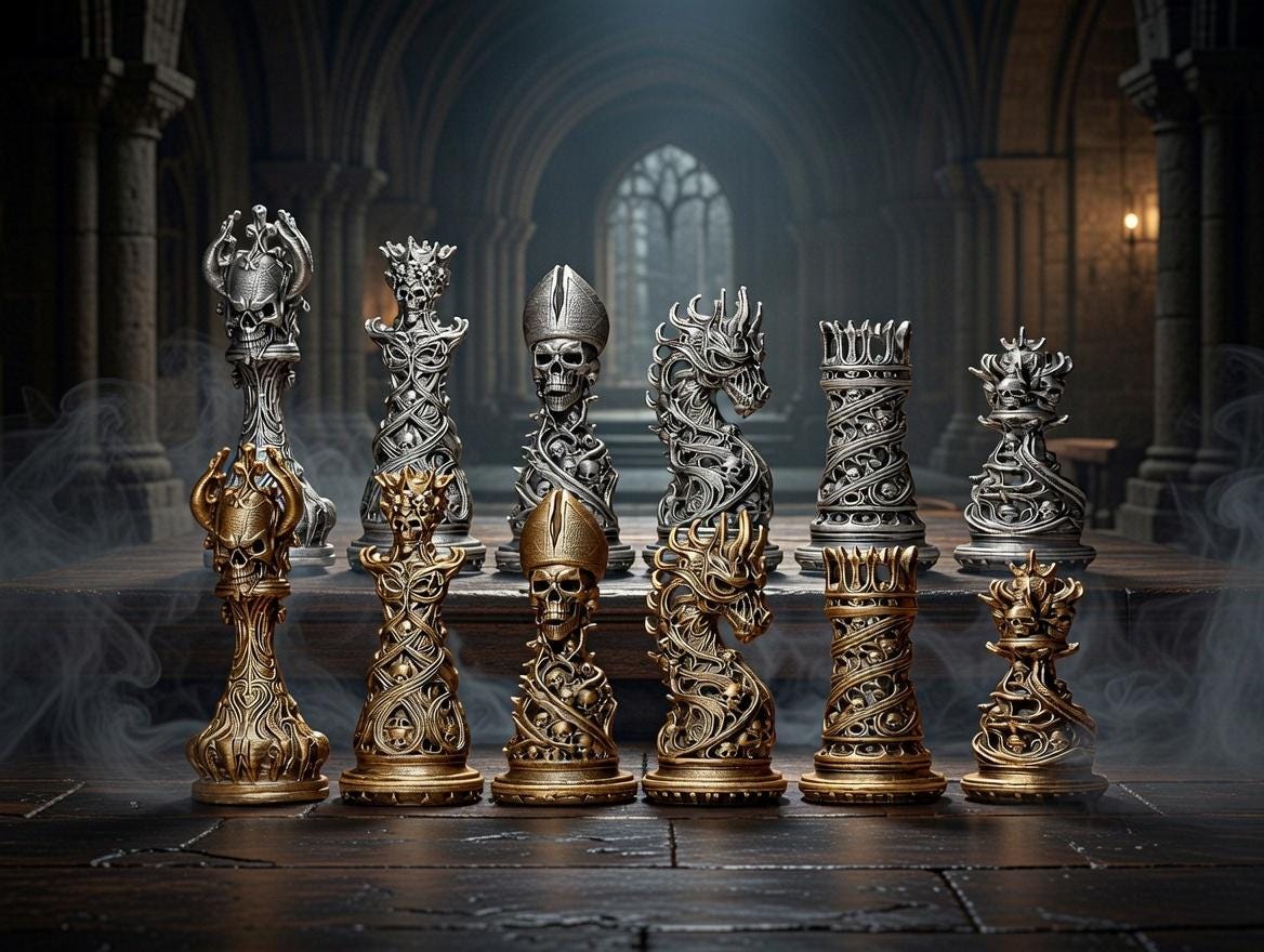 Gothic Skull Chess Set – Dark Fantasy 3D Printed Chess Pieces – Gift for Gamers & Collectors